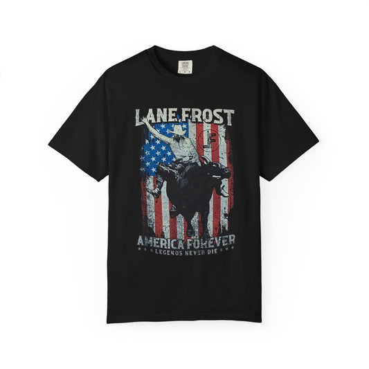 Bull Riding Tee, Lane Frost American Flag Patriotic Unisex Tee, Rodeo, Champion
