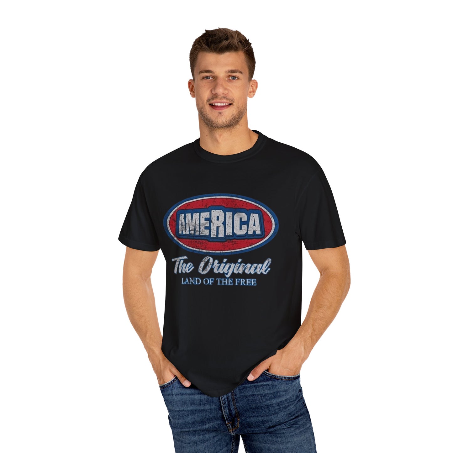 America The Original Land of the Free Patriotic Kingsford Logo Red White and