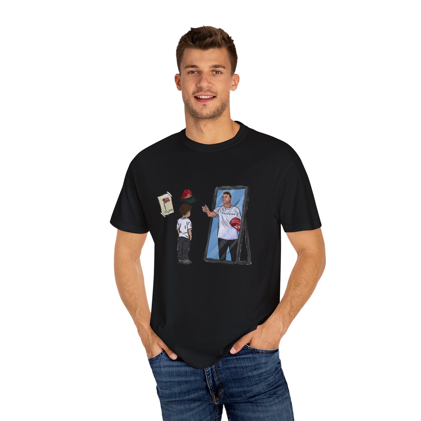 Charlie Kirk Cartoon Drawing Legacy T-shirt, MAGA Hat Throw Tee, Freedom Sign