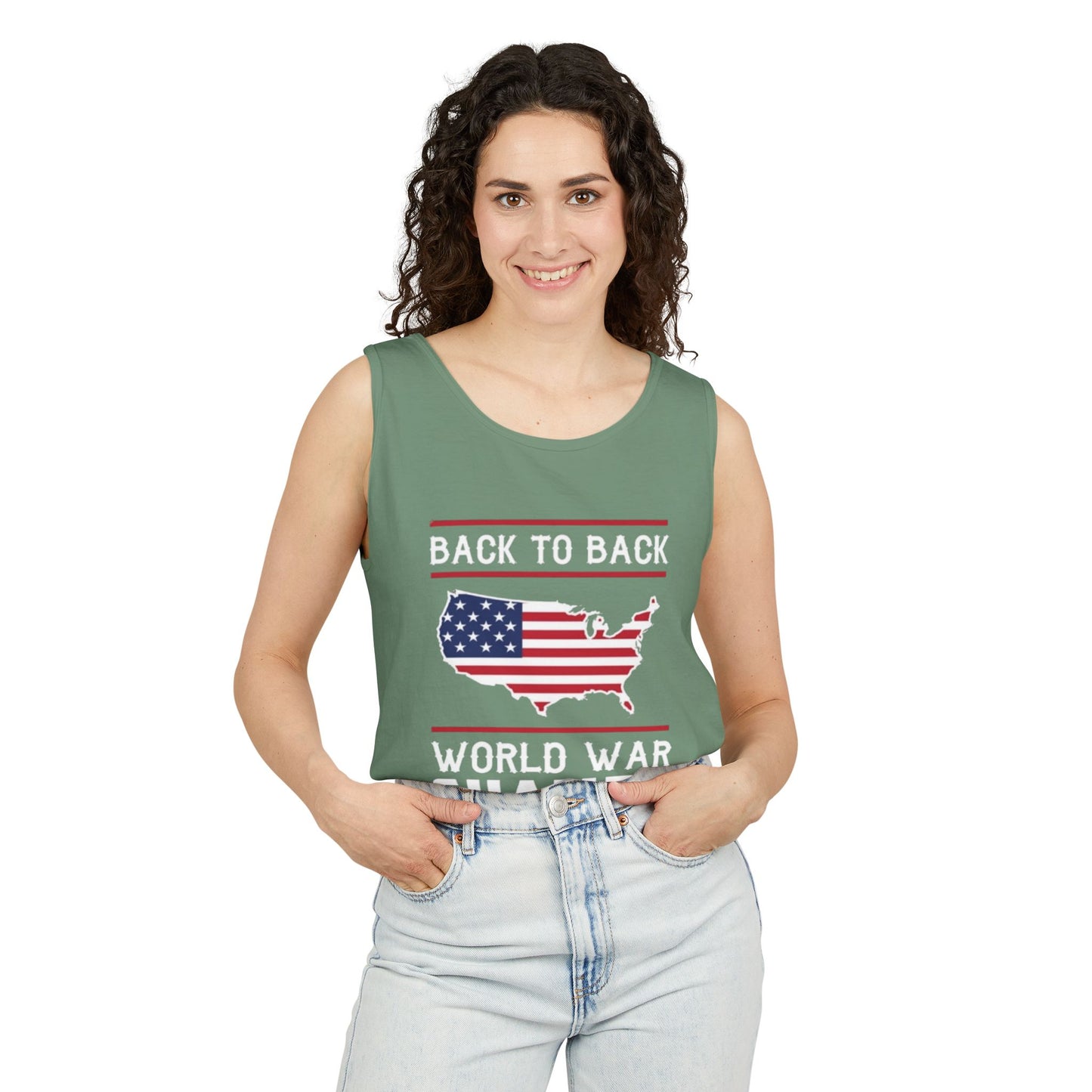 4th of July USA Back to Back World War Champions Tank, Merica Red White Blue