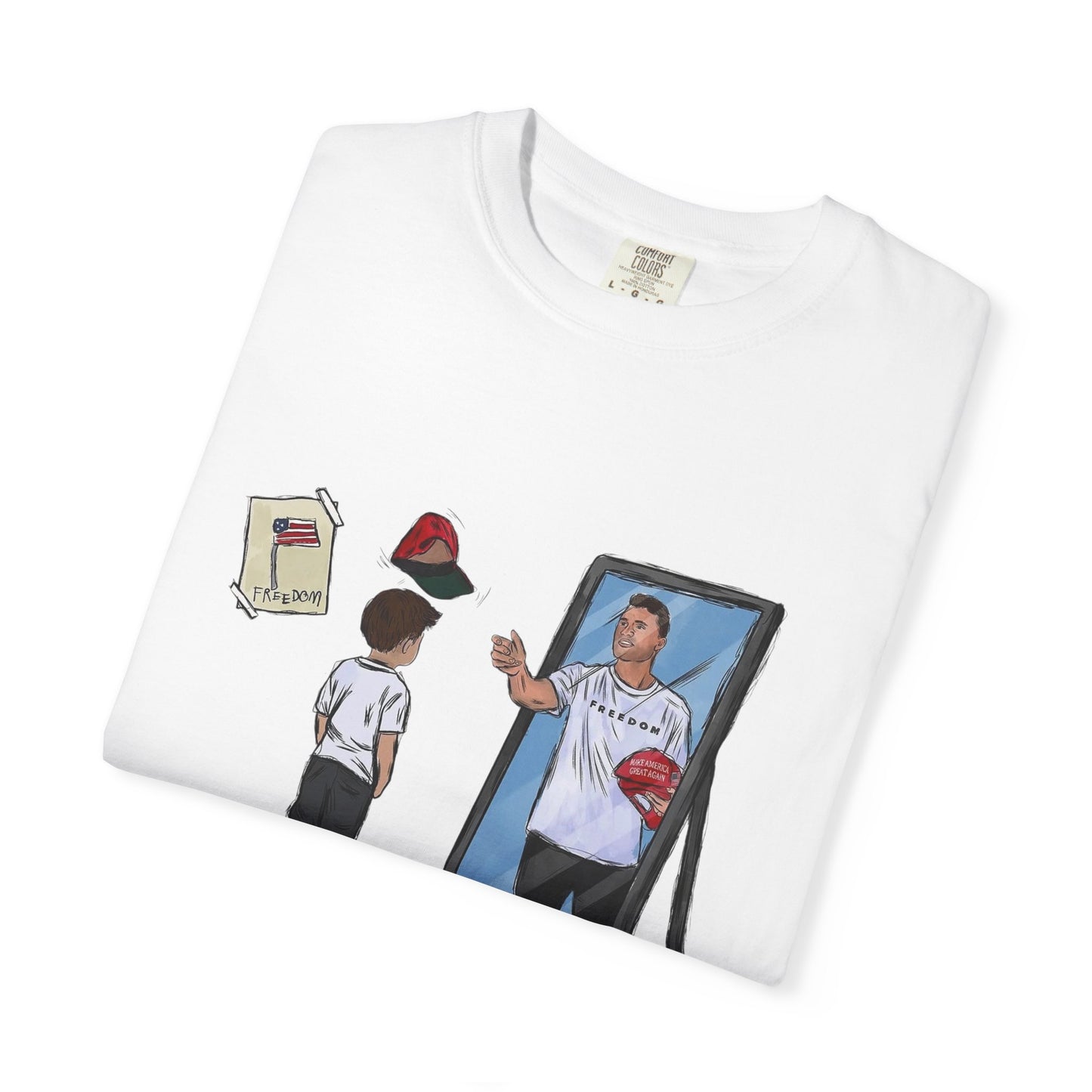 Charlie Kirk Cartoon Drawing Legacy T-shirt, MAGA Hat Throw Tee, Freedom Sign