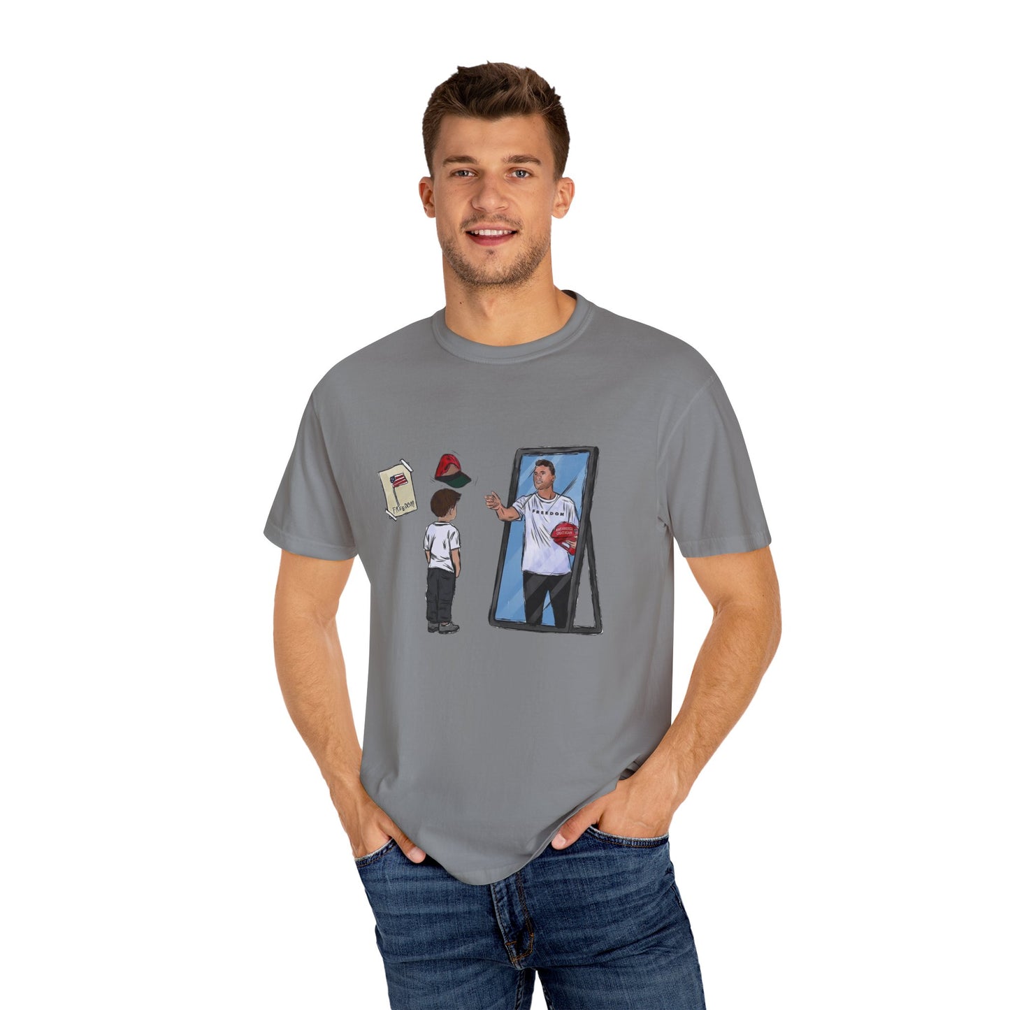 Charlie Kirk Cartoon Drawing Legacy T-shirt, MAGA Hat Throw Tee, Freedom Sign