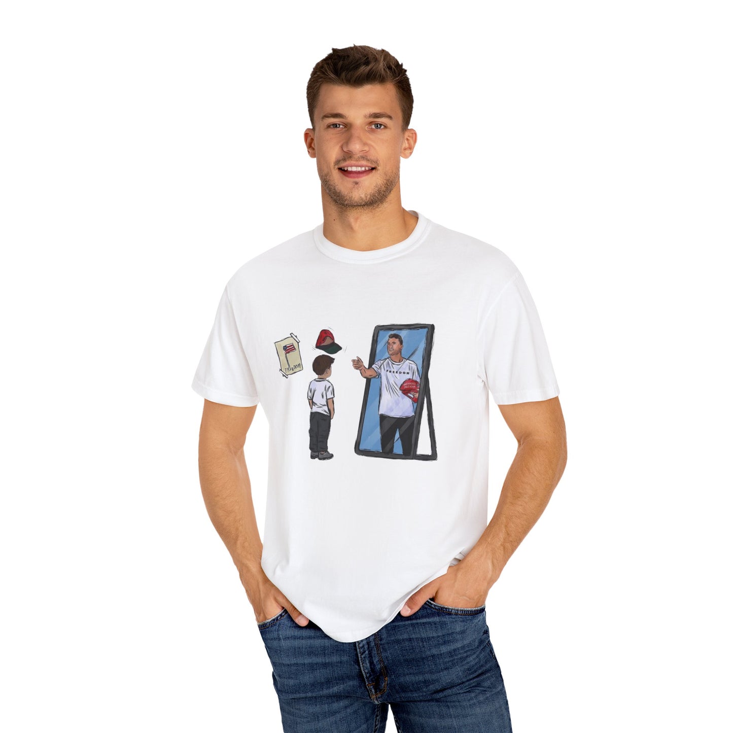 Charlie Kirk Cartoon Drawing Legacy T-shirt, MAGA Hat Throw Tee, Freedom Sign