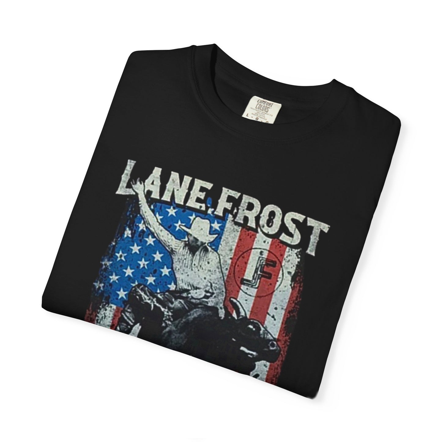 Bull Riding Tee, Lane Frost American Flag Patriotic Unisex Tee, Rodeo, Champion
