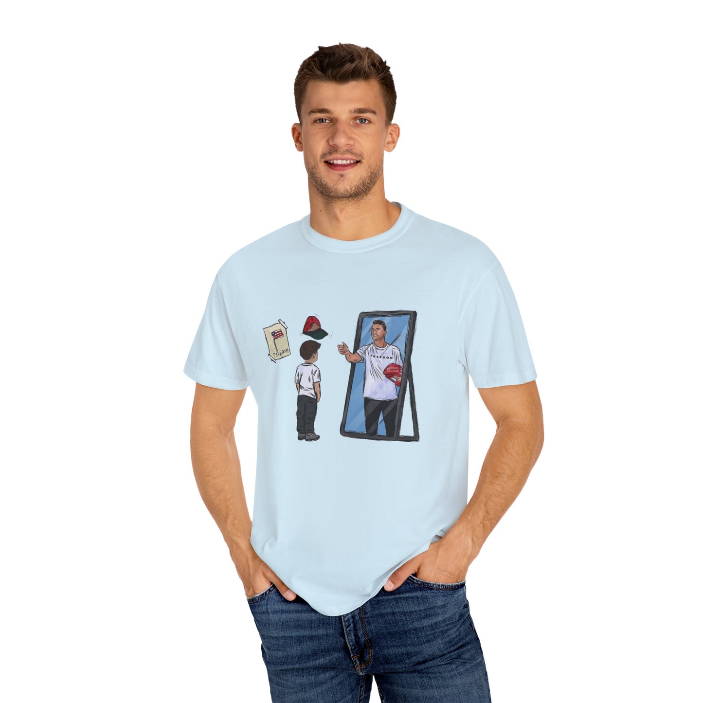 Charlie Kirk Cartoon Drawing Legacy T-shirt, MAGA Hat Throw Tee, Freedom Sign