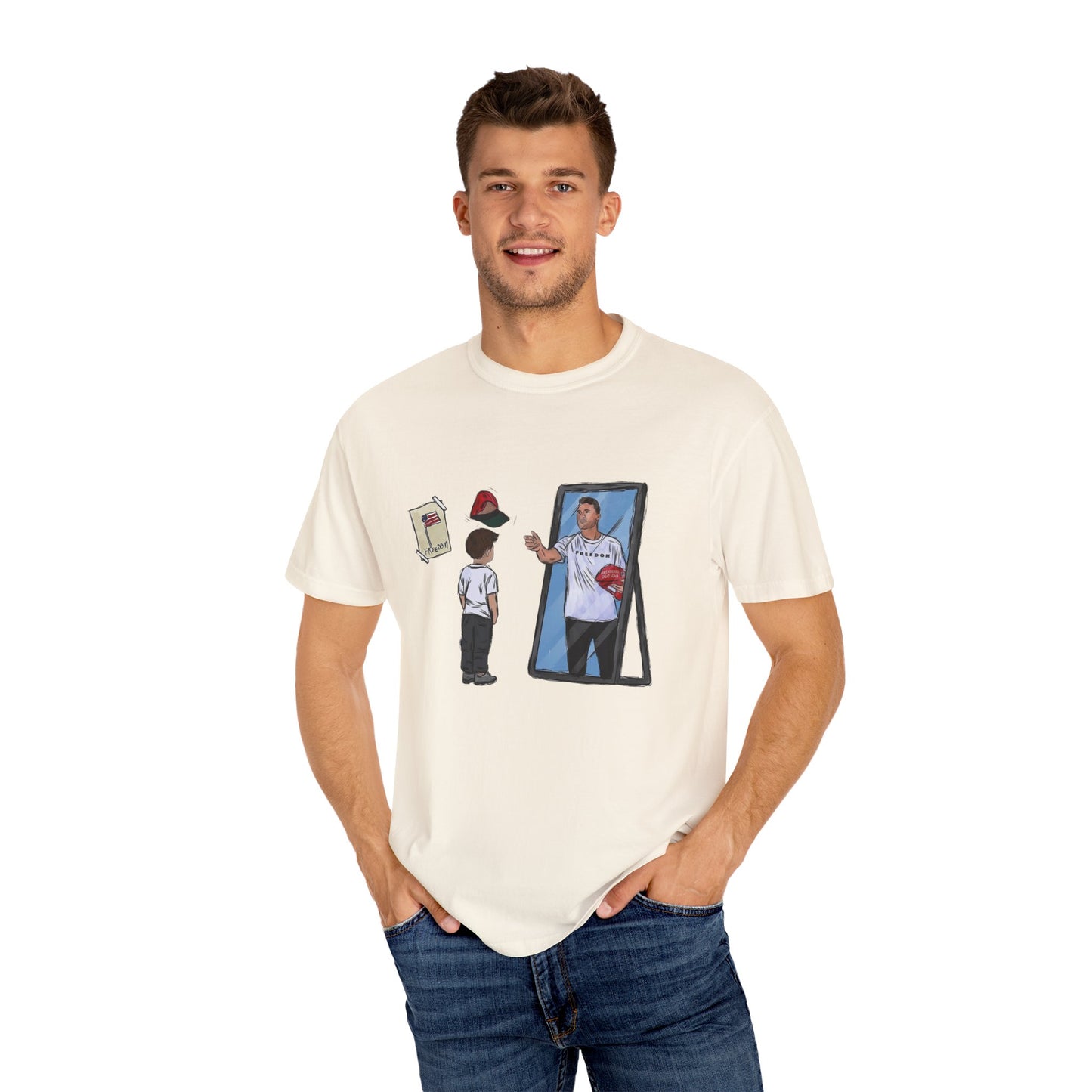 Charlie Kirk Cartoon Drawing Legacy T-shirt, MAGA Hat Throw Tee, Freedom Sign