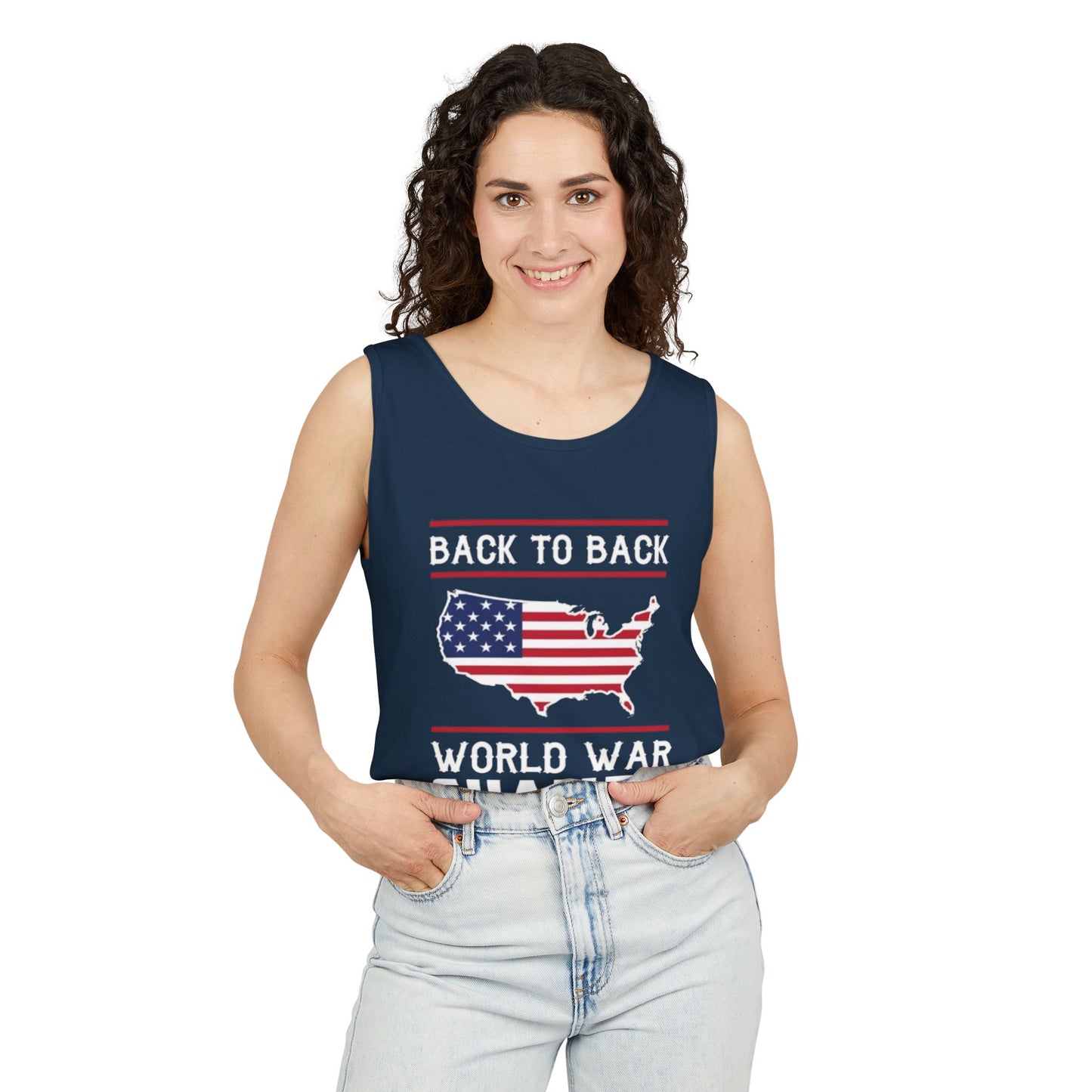 4th of July USA Back to Back World War Champions Tank, Merica Red White Blue