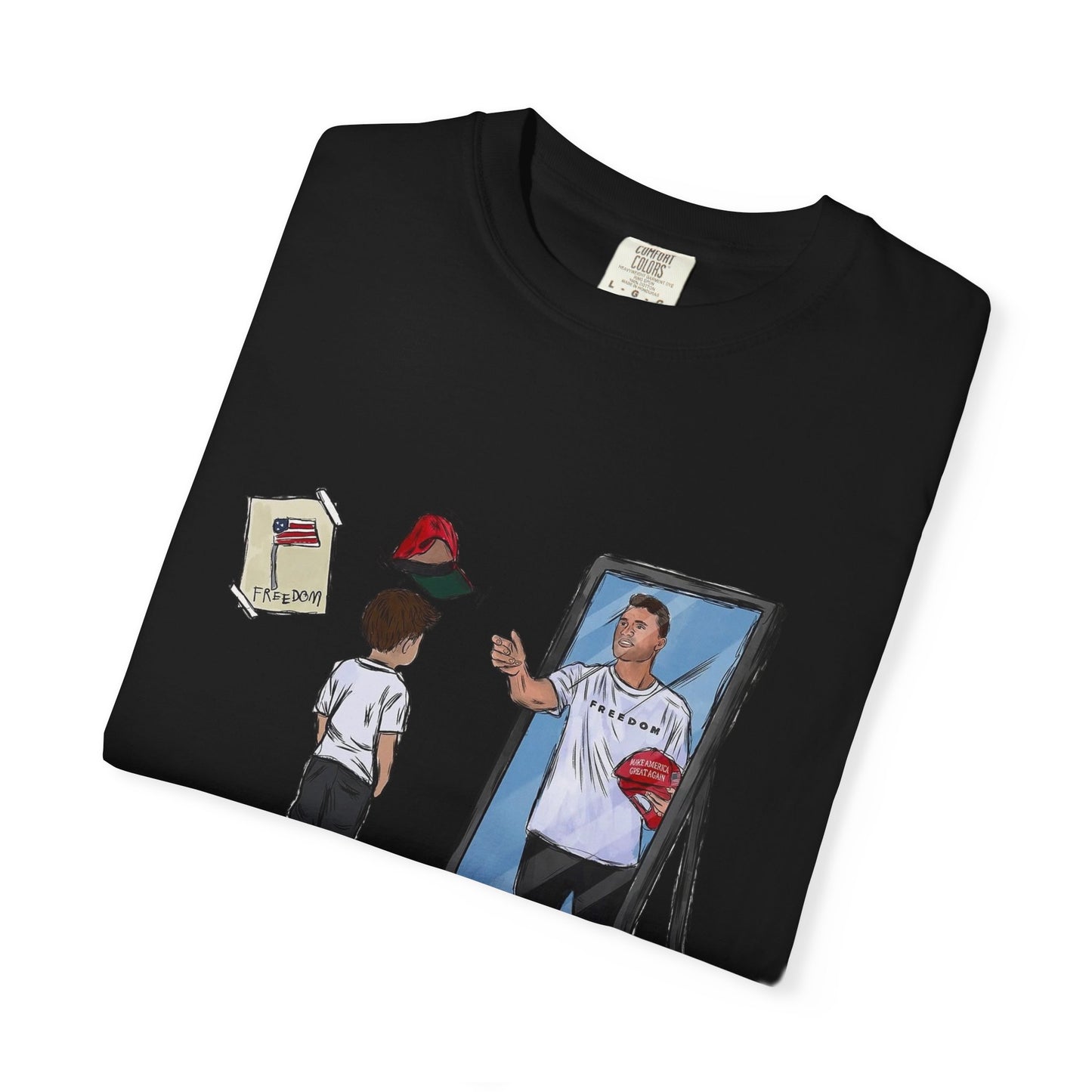 Charlie Kirk Cartoon Drawing Legacy T-shirt, MAGA Hat Throw Tee, Freedom Sign