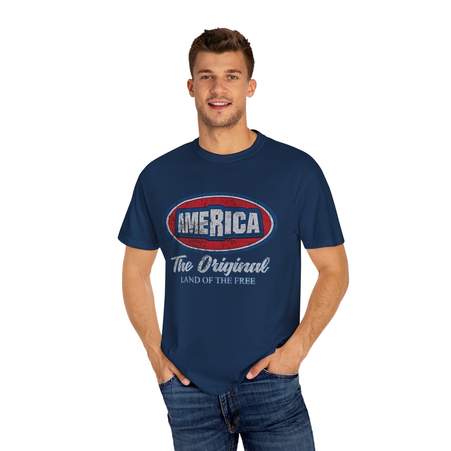America The Original Land of the Free Patriotic Kingsford Logo Red White and