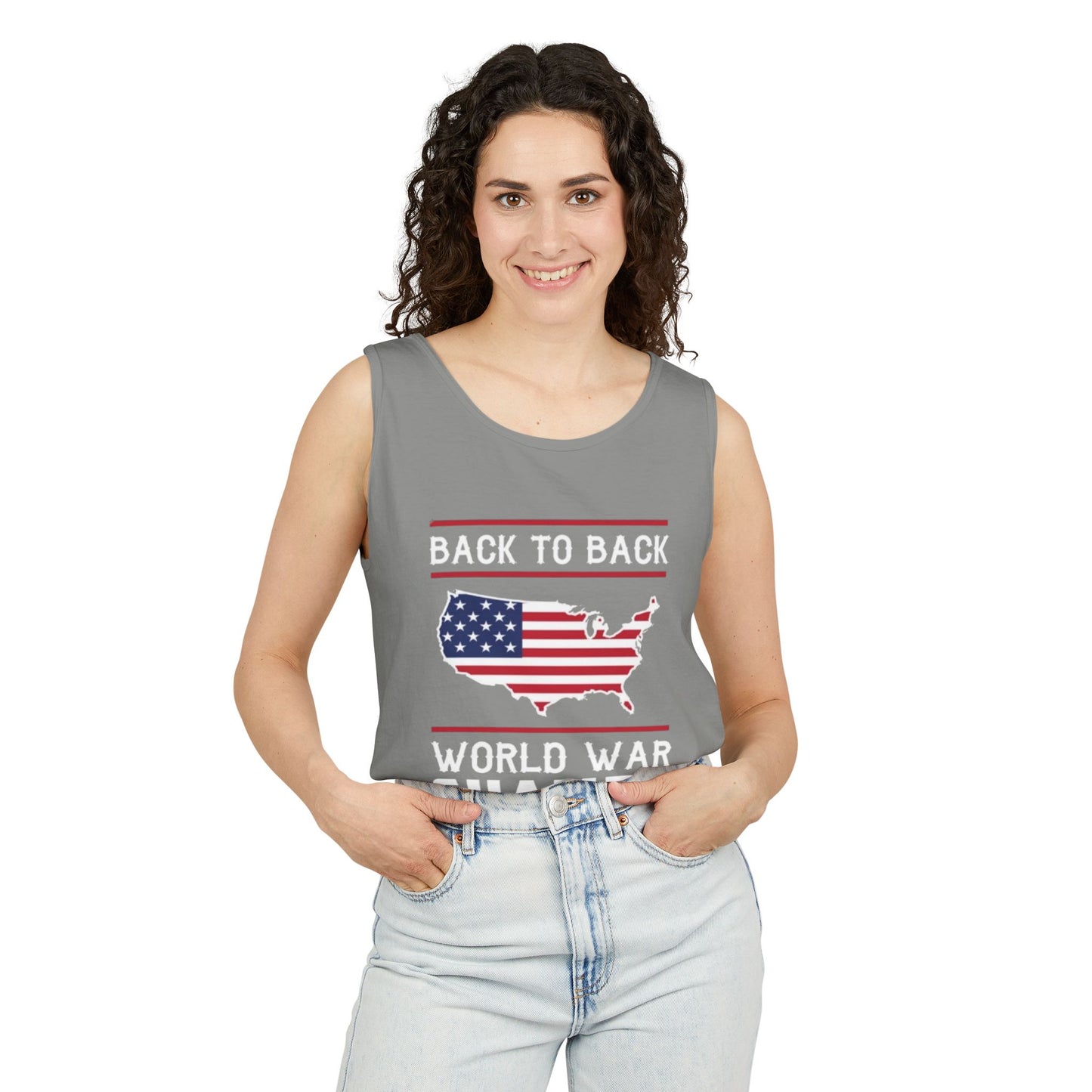 4th of July USA Back to Back World War Champions Tank, Merica Red White Blue