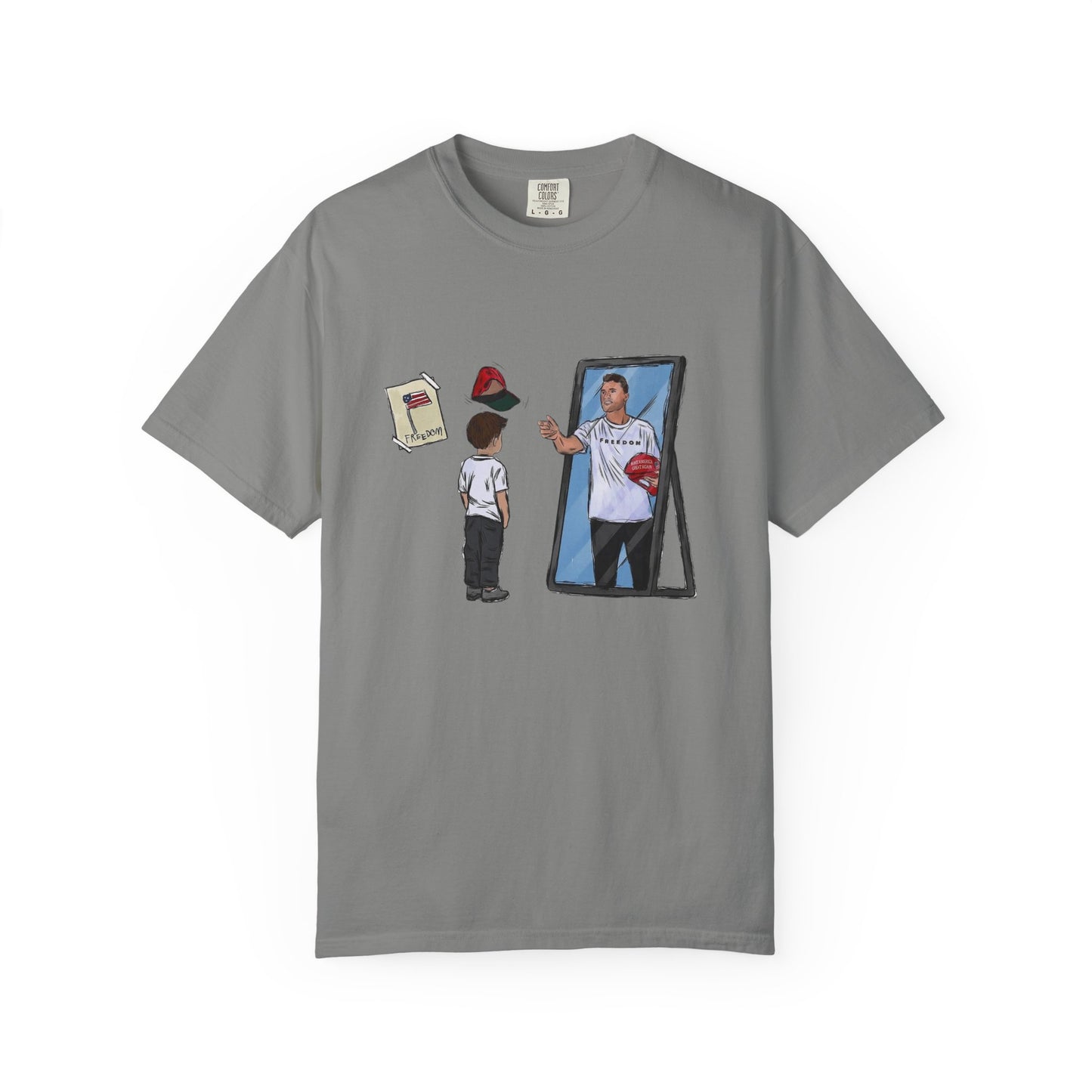 Charlie Kirk Cartoon Drawing Legacy T-shirt, MAGA Hat Throw Tee, Freedom Sign