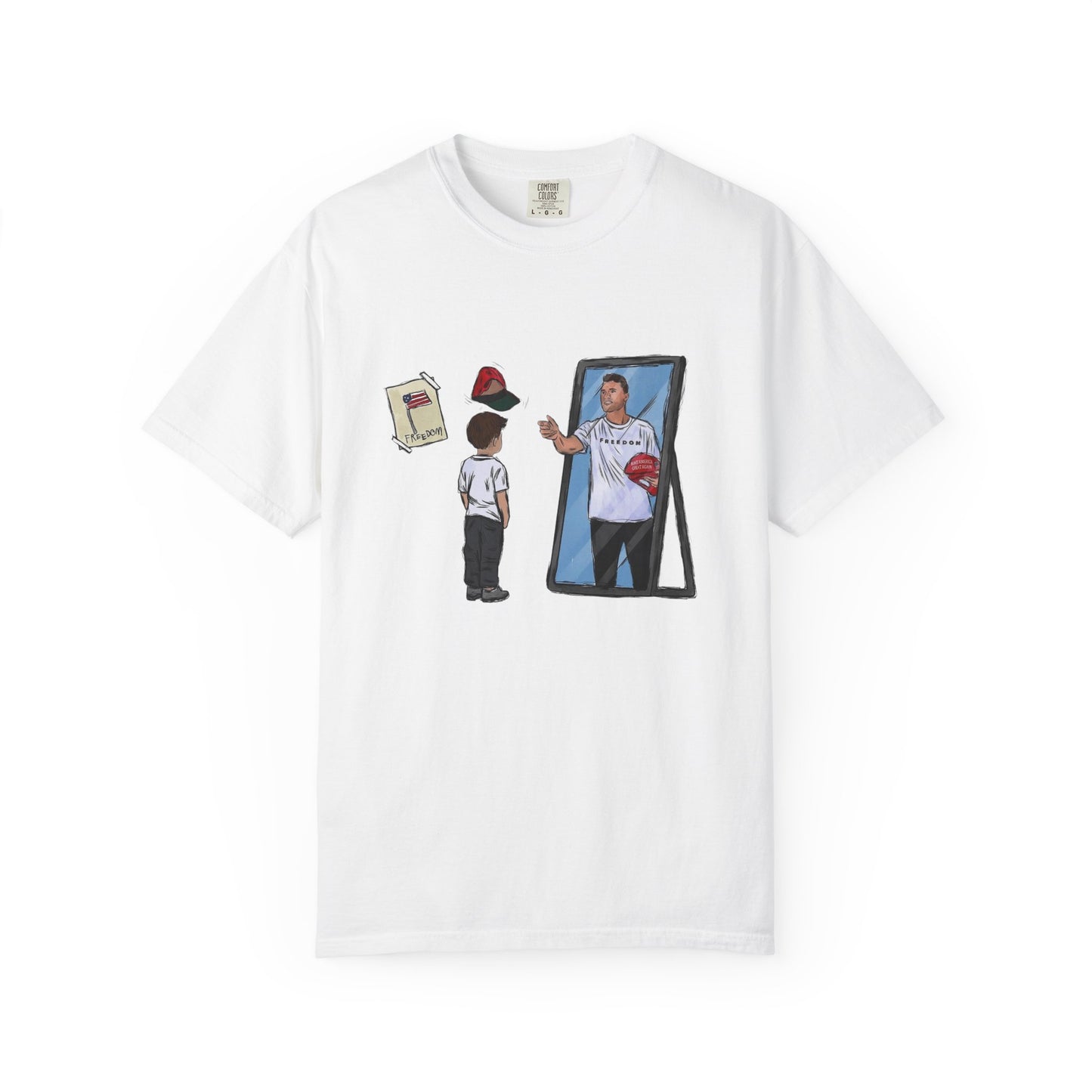 Charlie Kirk Cartoon Drawing Legacy T-shirt, MAGA Hat Throw Tee, Freedom Sign