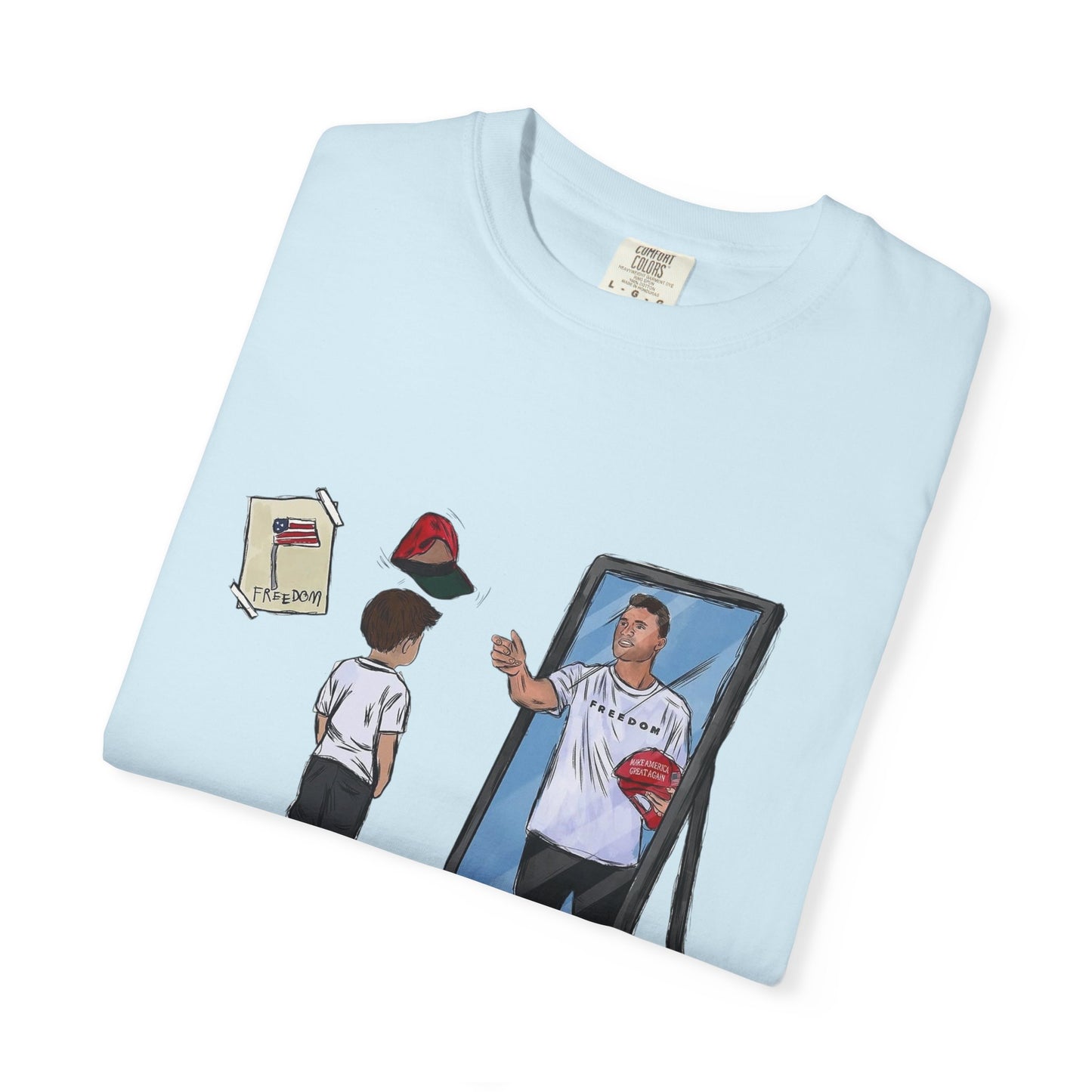 Charlie Kirk Cartoon Drawing Legacy T-shirt, MAGA Hat Throw Tee, Freedom Sign