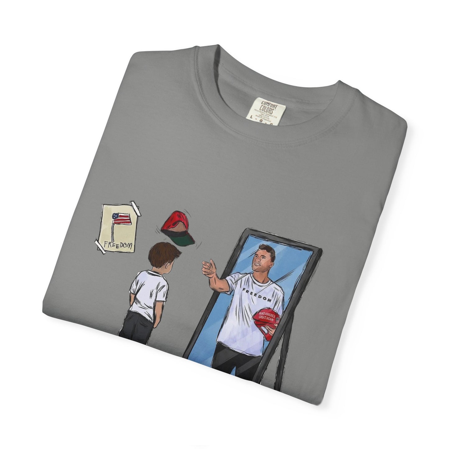 Charlie Kirk Cartoon Drawing Legacy T-shirt, MAGA Hat Throw Tee, Freedom Sign