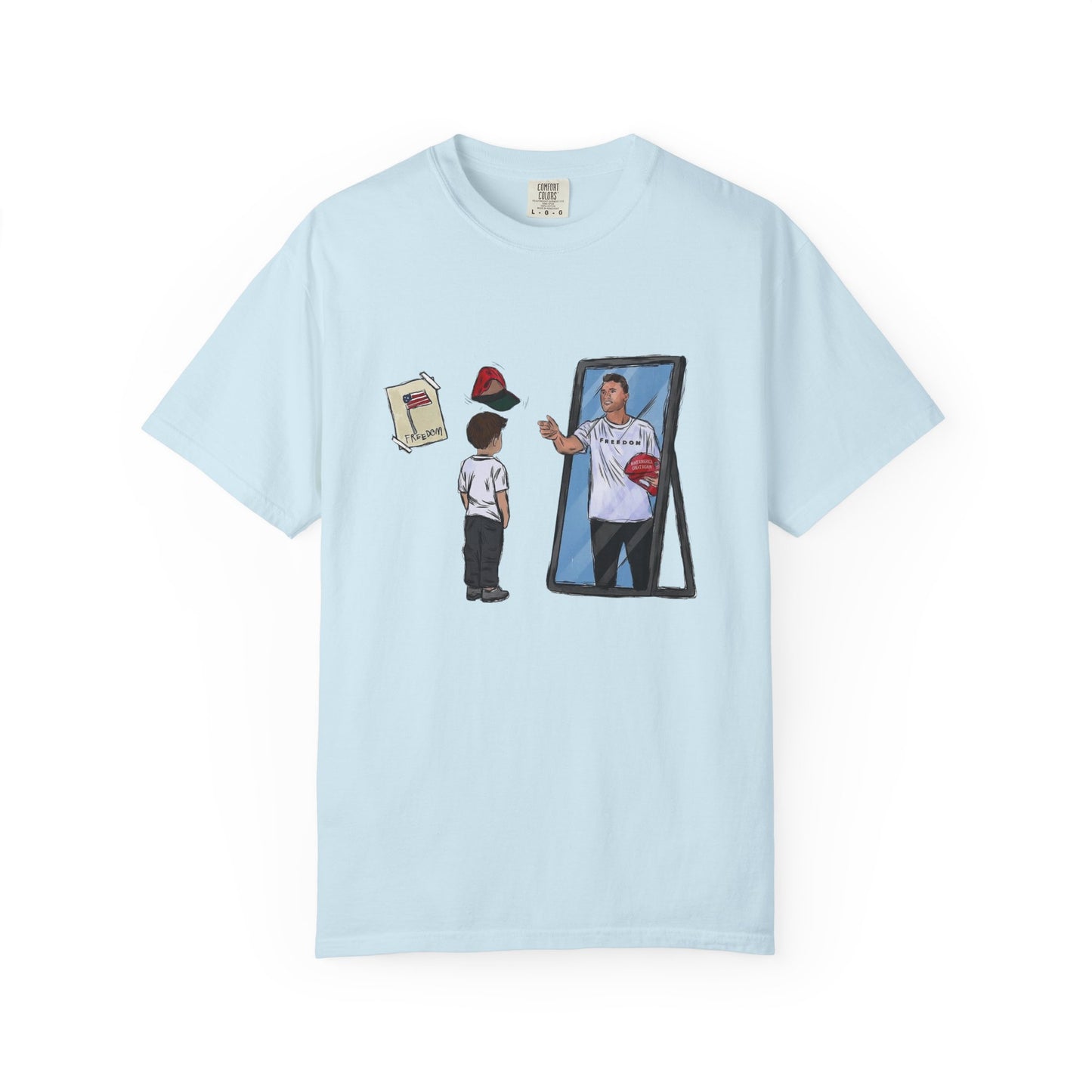 Charlie Kirk Cartoon Drawing Legacy T-shirt, MAGA Hat Throw Tee, Freedom Sign