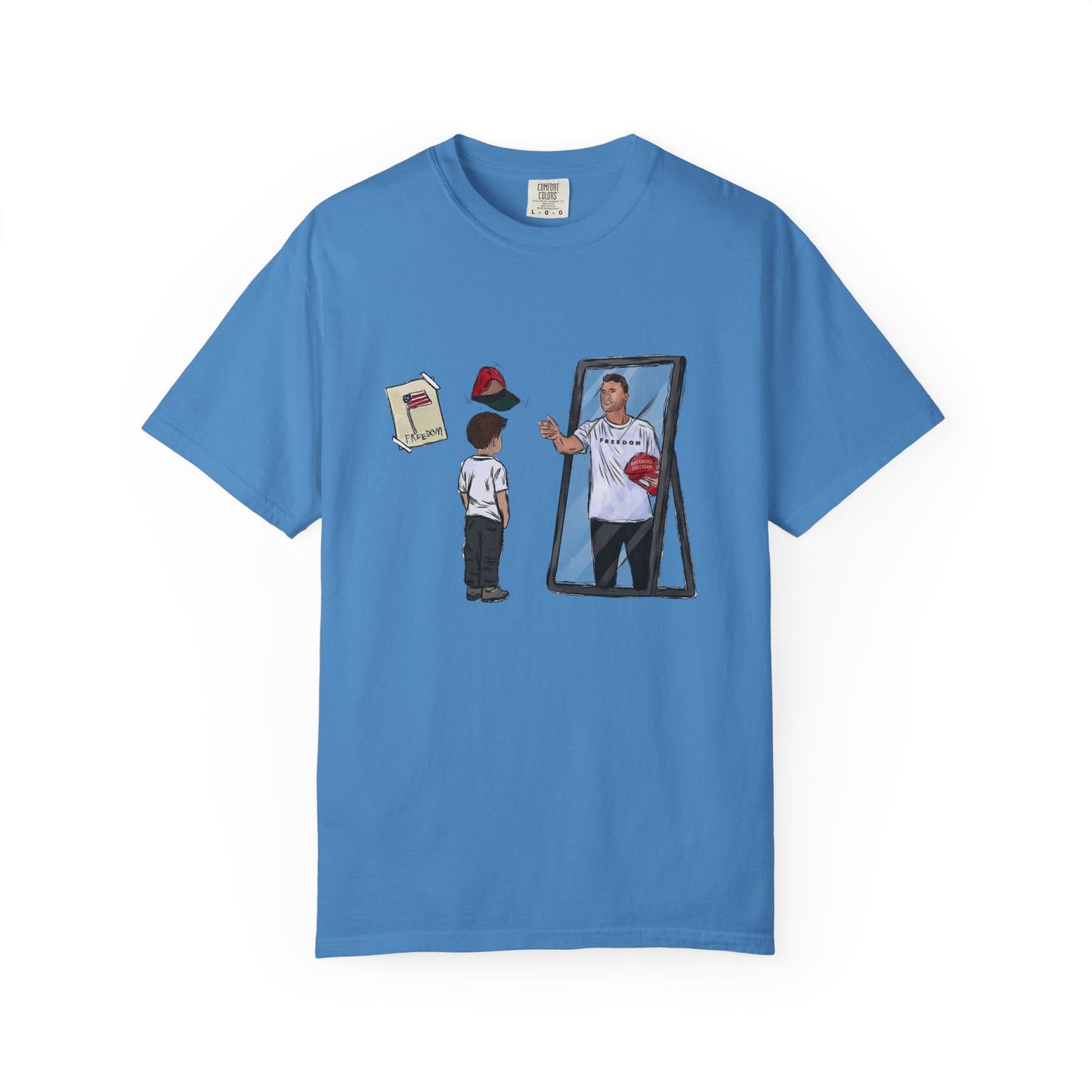 Charlie Kirk Cartoon Drawing Legacy T-shirt, MAGA Hat Throw Tee, Freedom Sign
