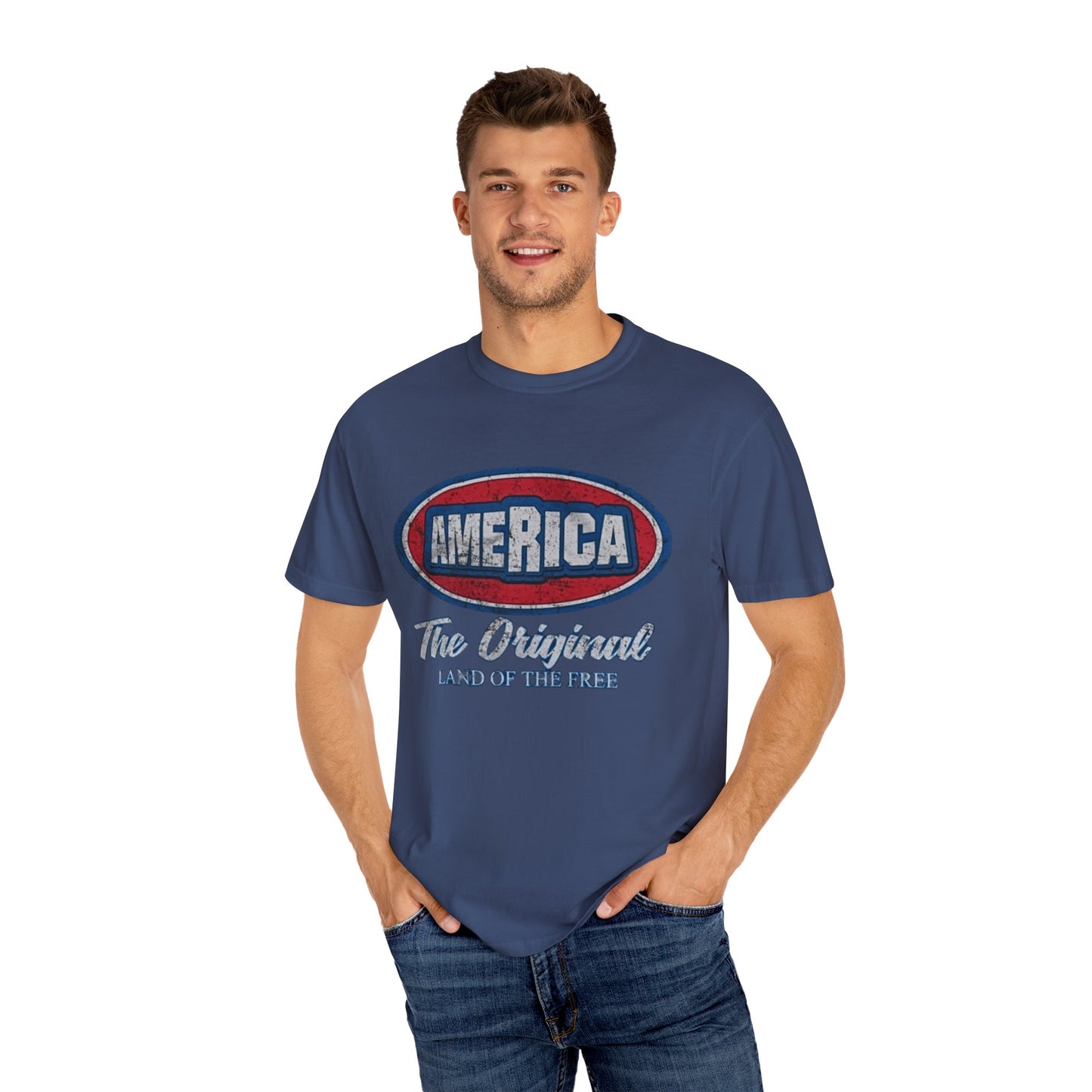 America The Original Land of the Free Patriotic Kingsford Logo Red White and