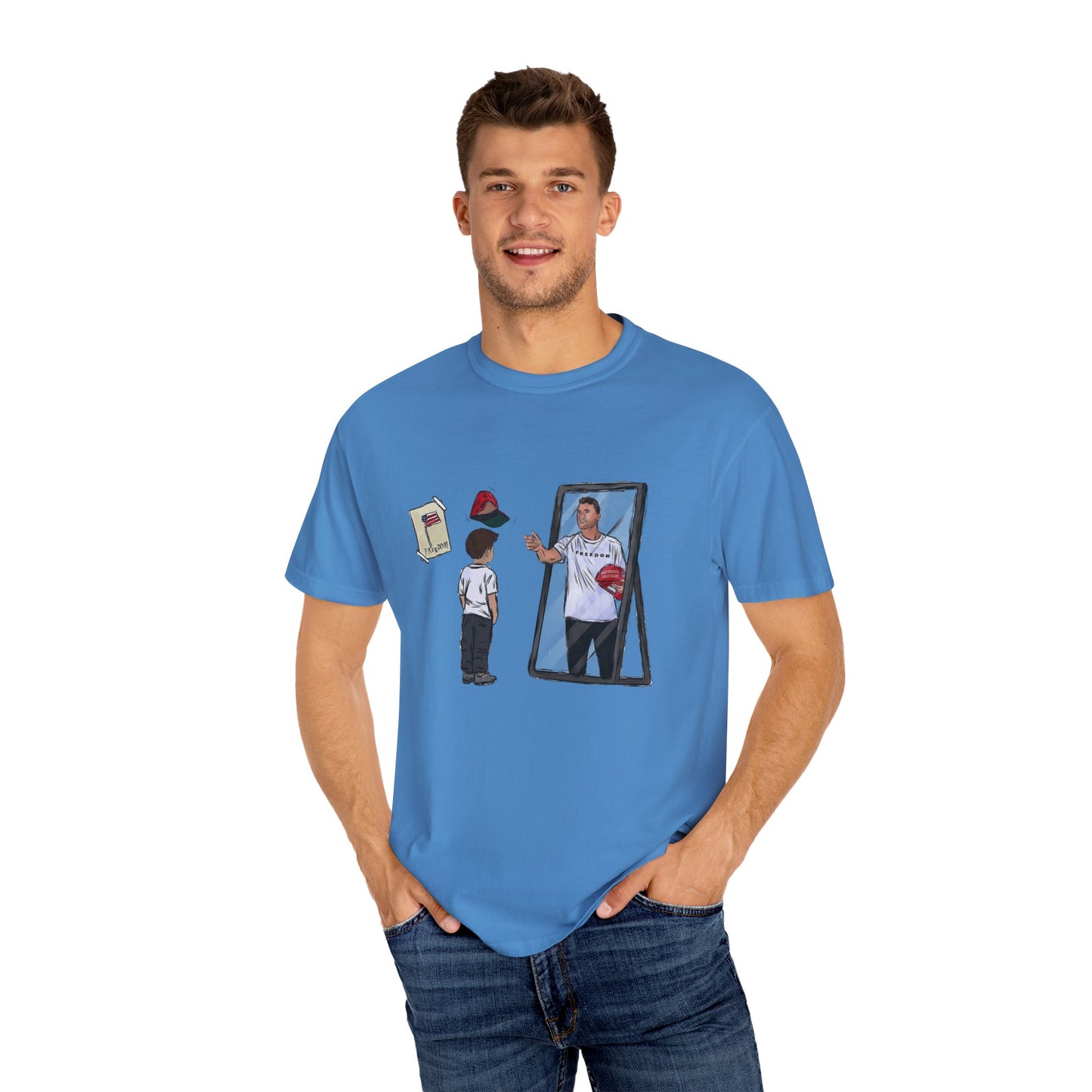 Charlie Kirk Cartoon Drawing Legacy T-shirt, MAGA Hat Throw Tee, Freedom Sign