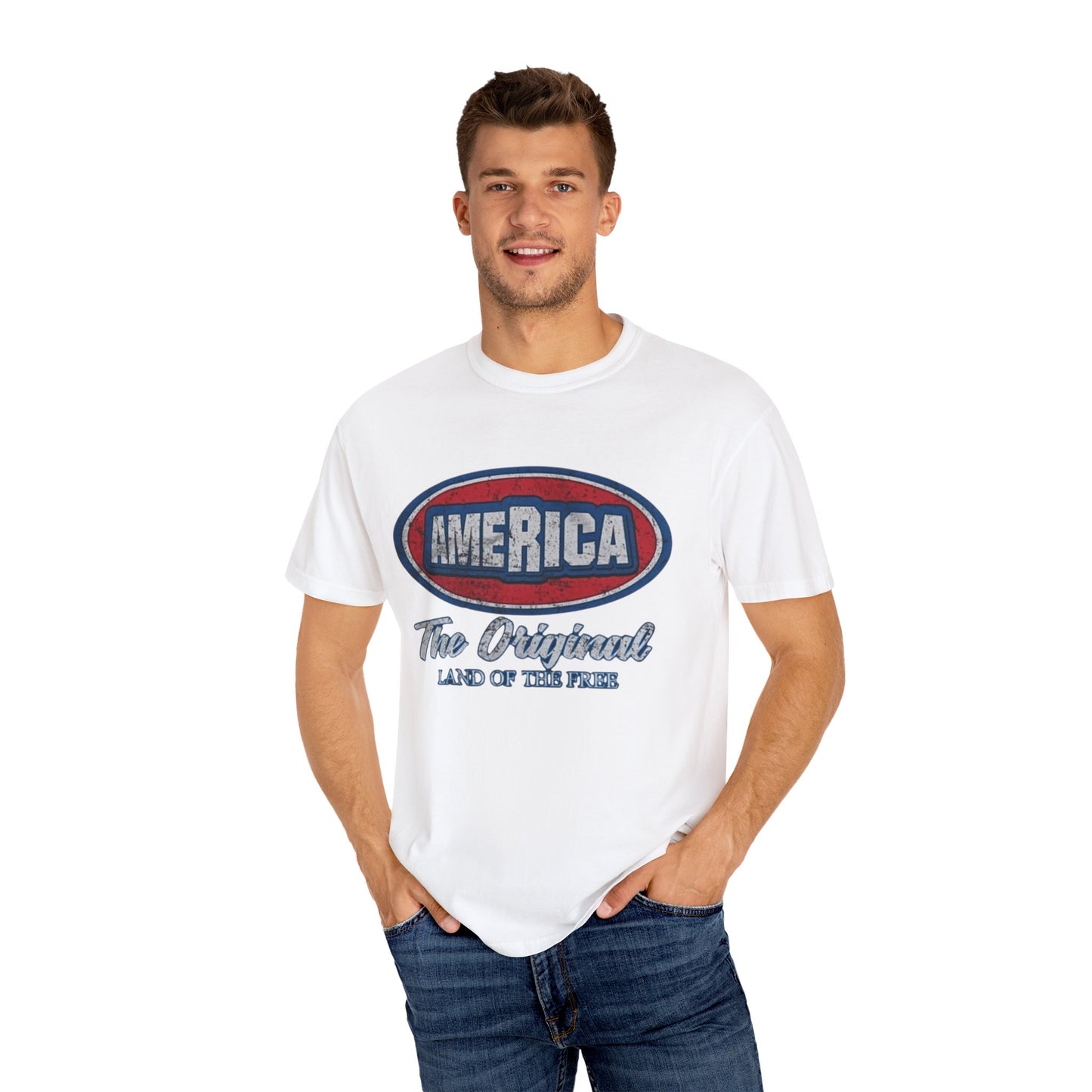 America The Original Land of the Free Patriotic Kingsford Logo Red White and