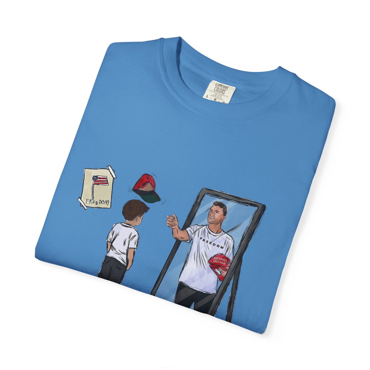 Charlie Kirk Cartoon Drawing Legacy T-shirt, MAGA Hat Throw Tee, Freedom Sign