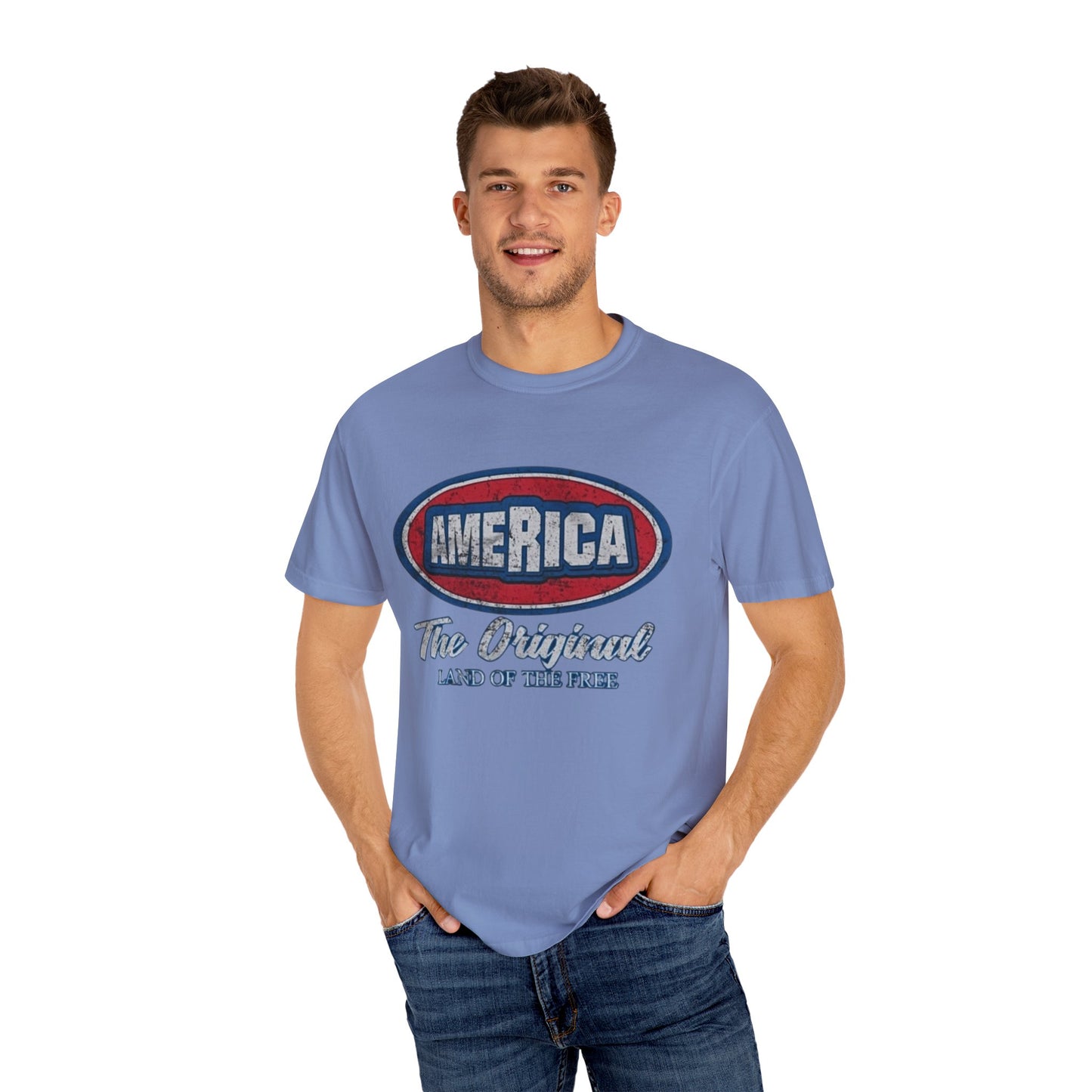 America The Original Land of the Free Patriotic Kingsford Logo Red White and