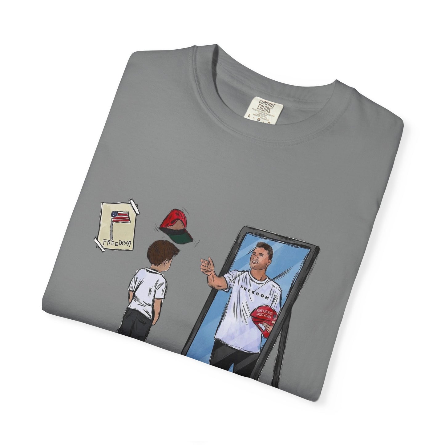Charlie Kirk Cartoon Drawing Legacy T-shirt, MAGA Hat Throw Tee, Freedom Sign