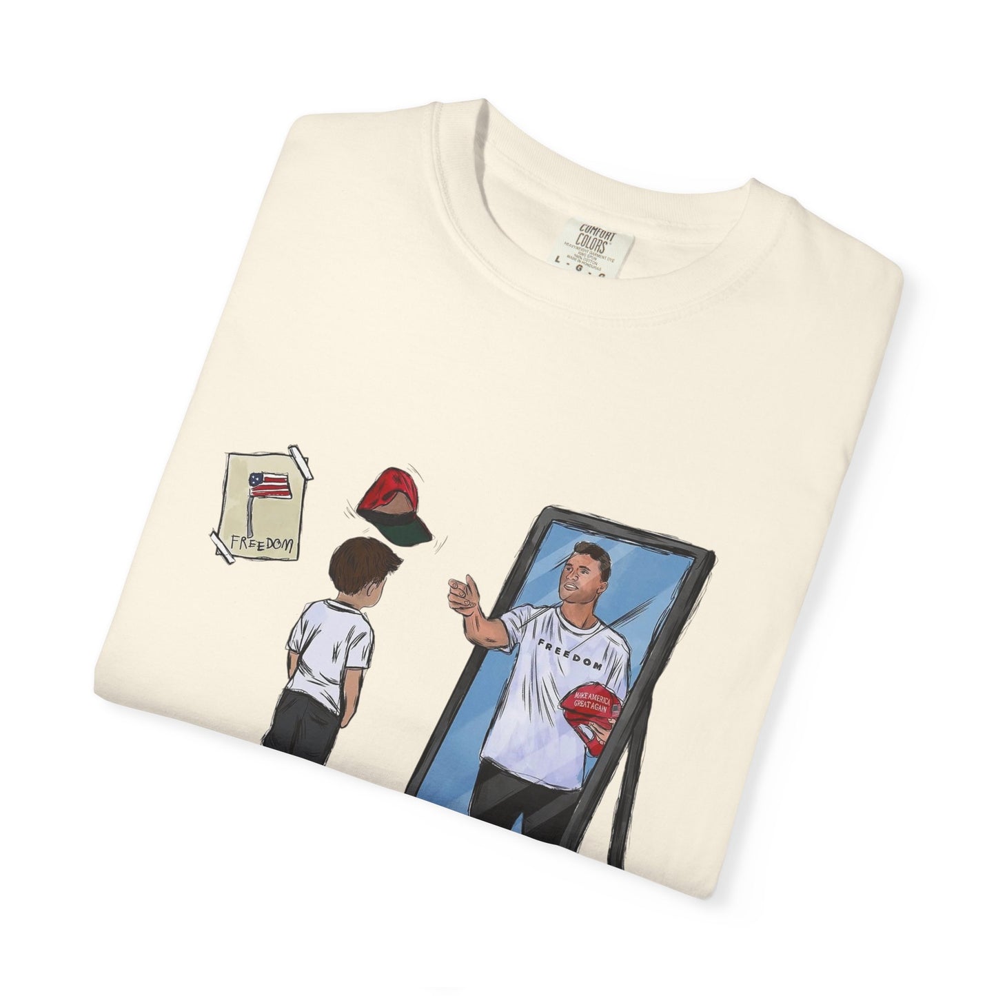 Charlie Kirk Cartoon Drawing Legacy T-shirt, MAGA Hat Throw Tee, Freedom Sign