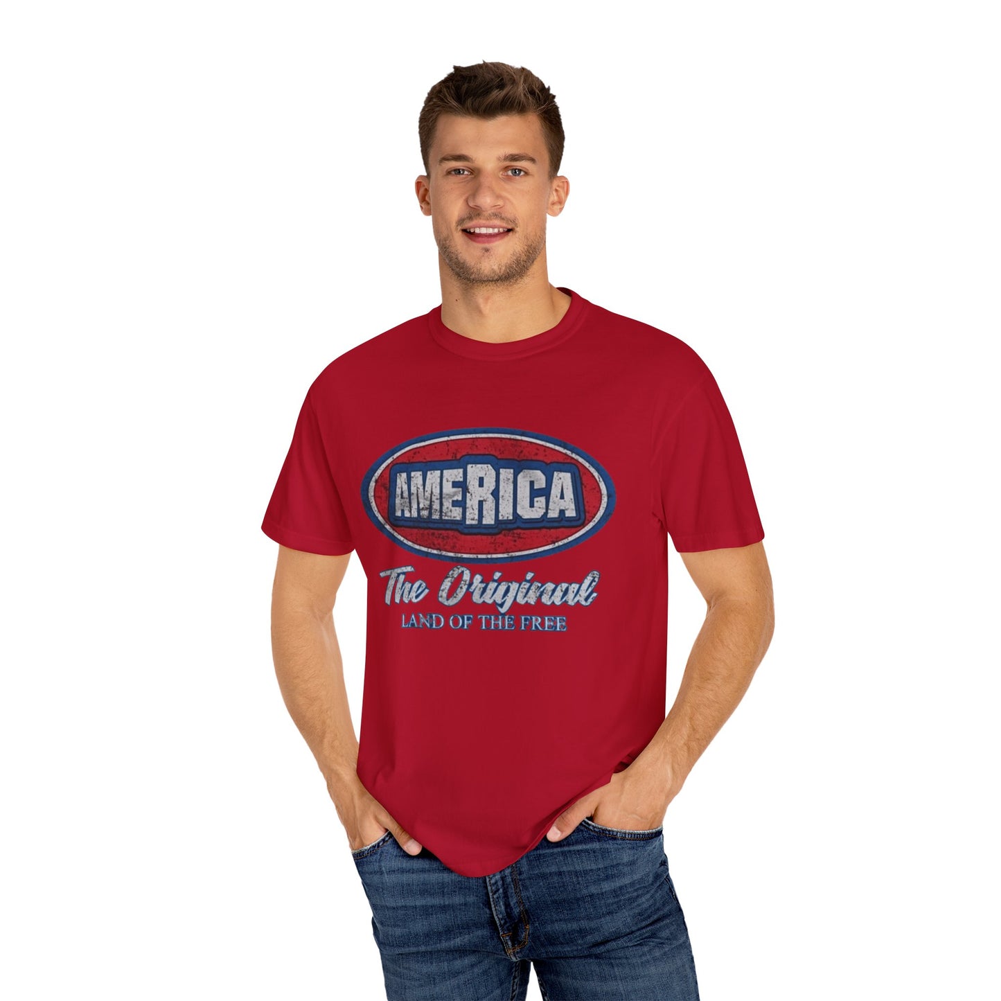 America The Original Land of the Free Patriotic Kingsford Logo Red White and