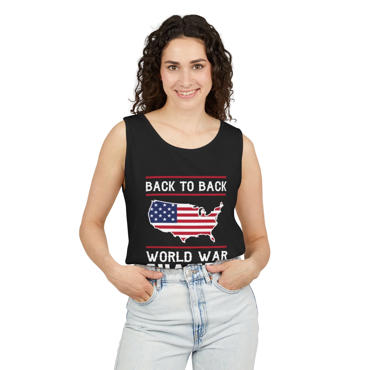 4th of July USA Back to Back World War Champions Tank, Merica Red White Blue