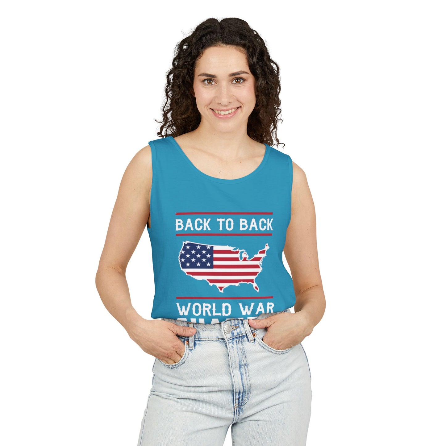 4th of July USA Back to Back World War Champions Tank, Merica Red White Blue